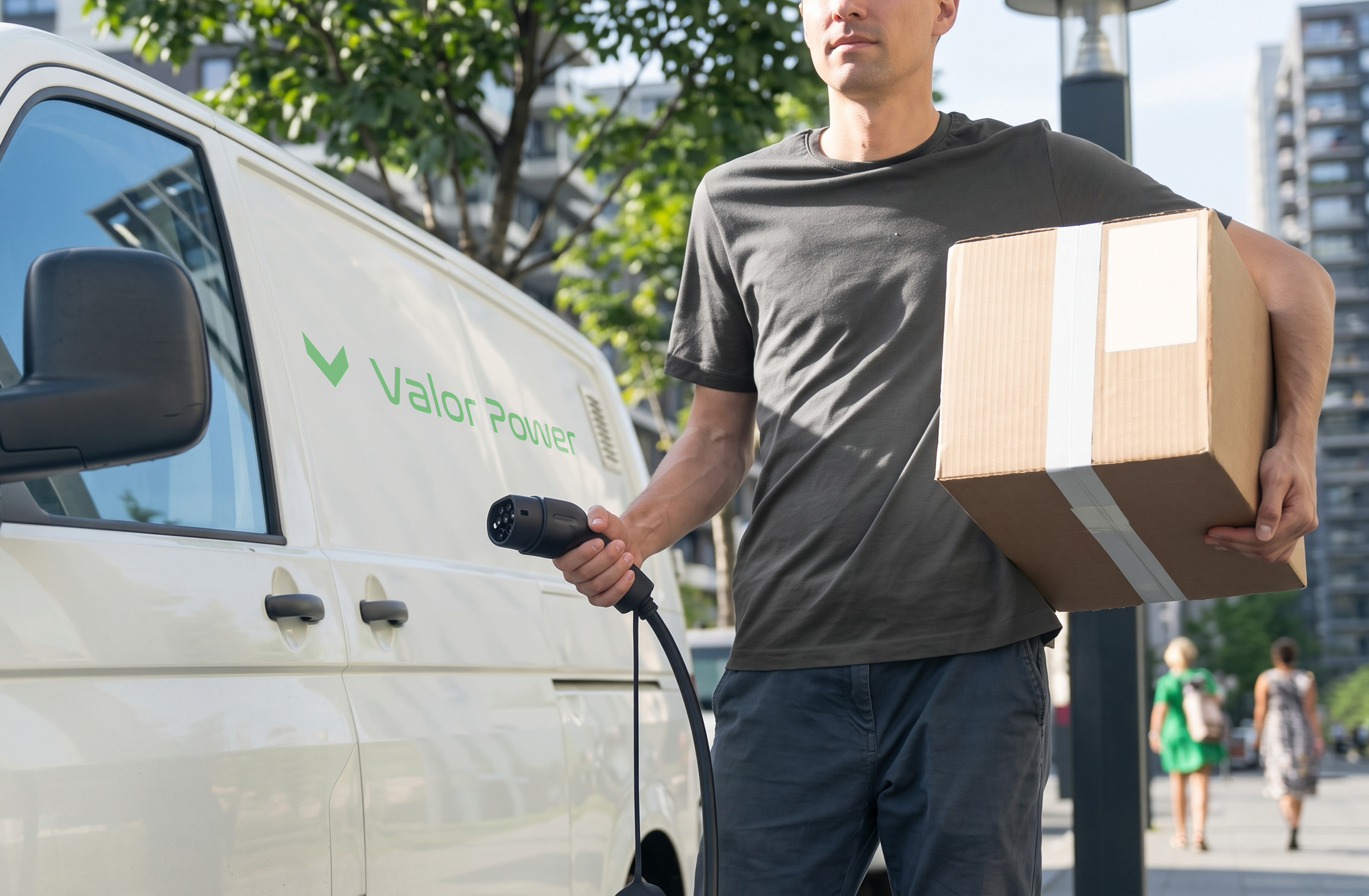 Driver,With,Charging,Plug,Next,To,Of,Electric,Van